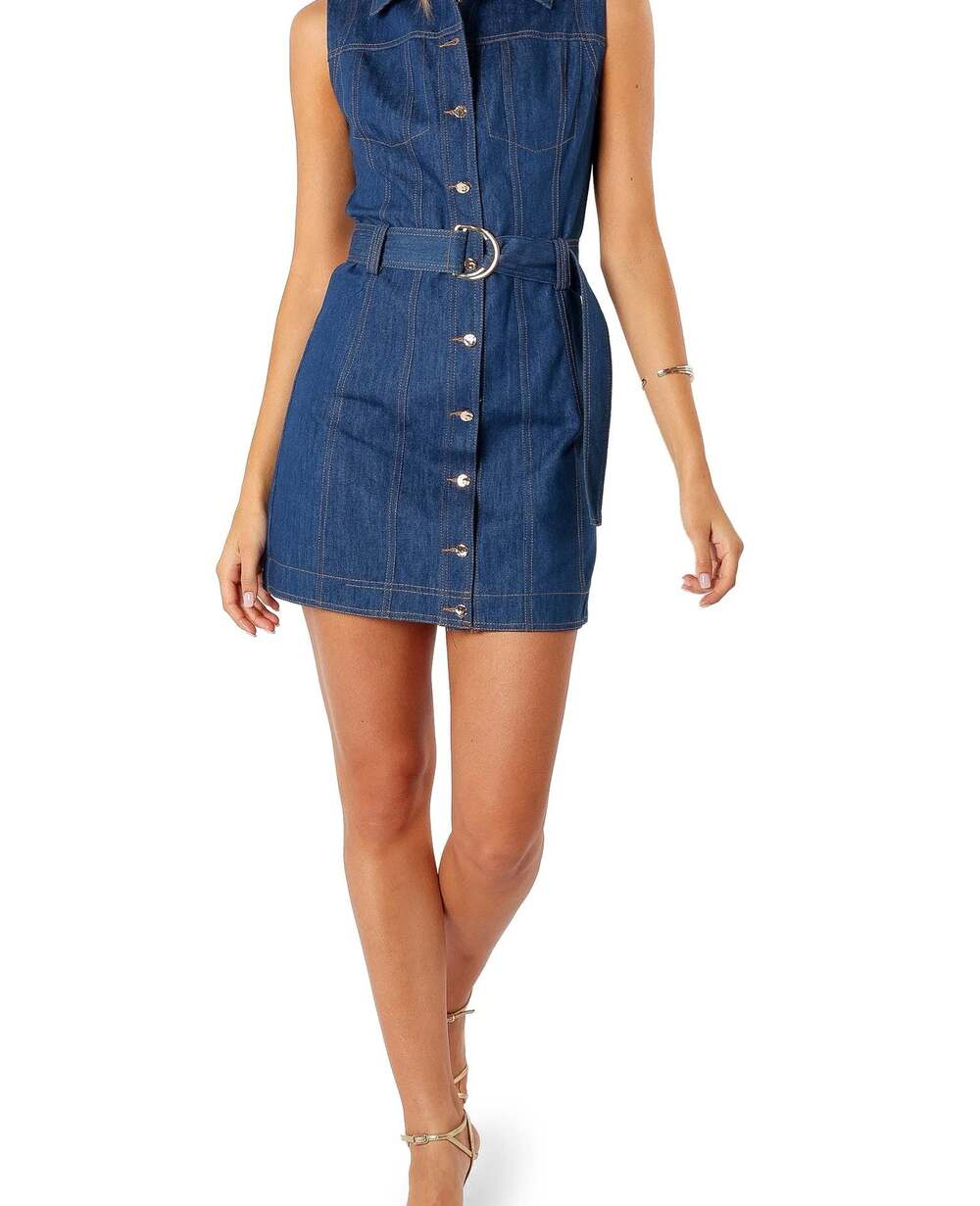 Petal & Pup Parker Mini Dress Denim Sleeveless Belted Button Down, size US 4